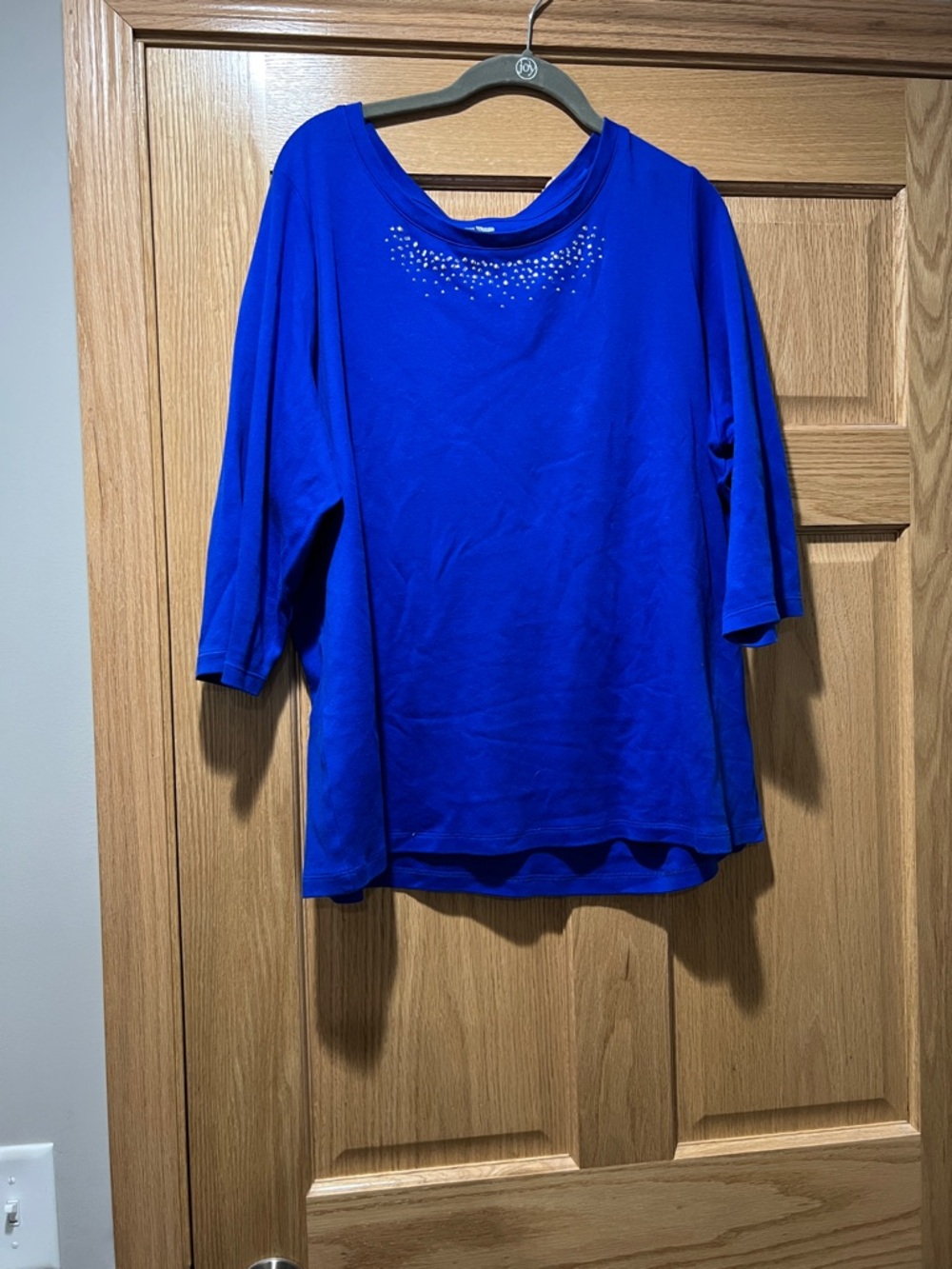 Studio Works Royal Blue Scoop Neck Top with Rhinestone Detail